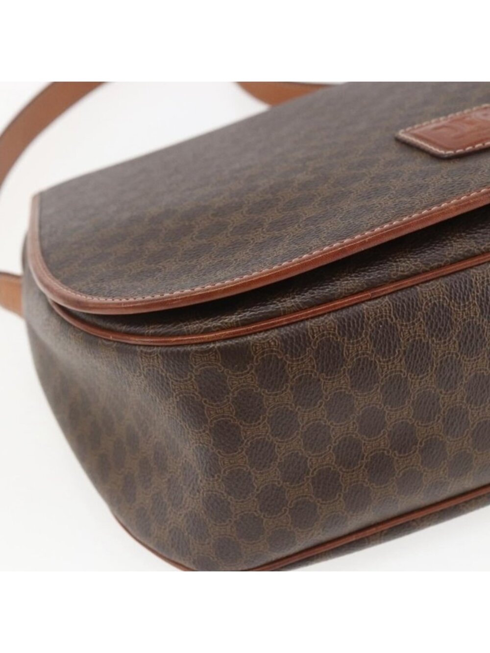 Authentic CELINE Macadam Canvas Shoulder Bag PVC Leather Brown Gold - Picture 8 of 16
